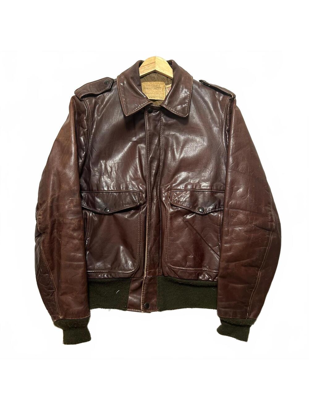 Vintage 70's Schott Flight Jacket Brown Leather Size 36 Bomber Military Style
